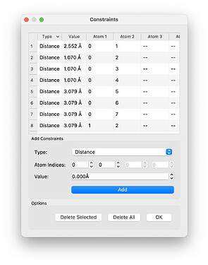 Constraint dialog