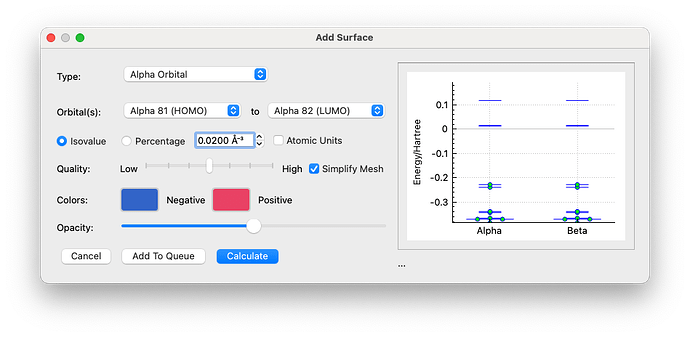 Surface dialog from IQmol