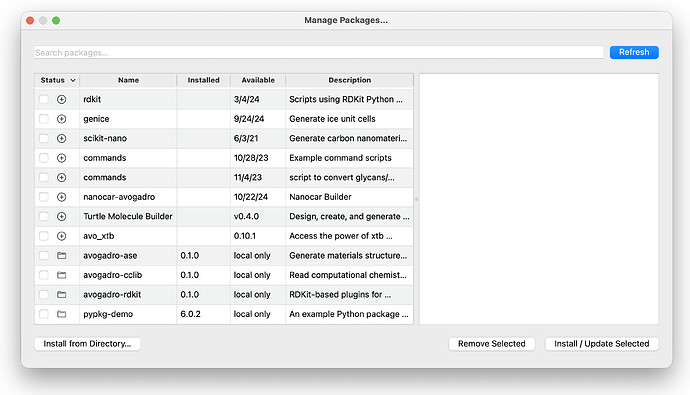 Manage Packages screenshot...